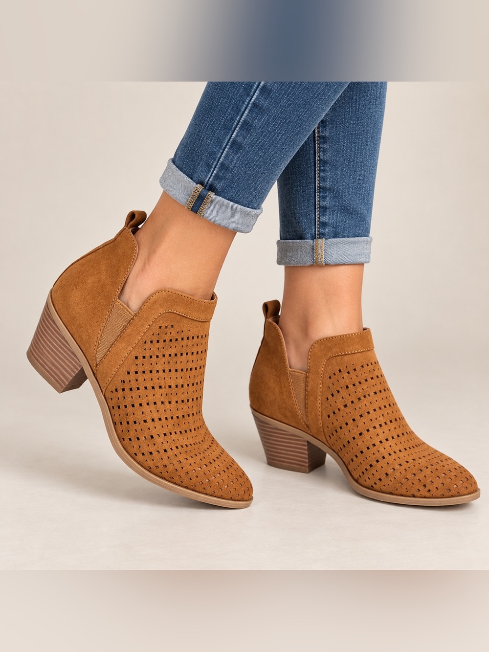 Indigo Rd Lexie Cognac Perforated Ankle Booties Size 6.5M